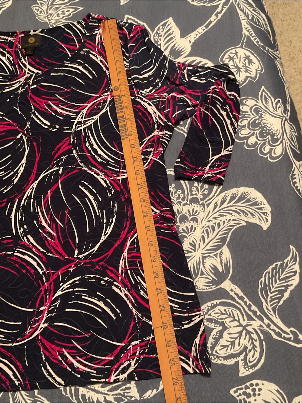 JM Collection Navy Blue Pink White Swirl Print Women's Skirt - Picture 8 of 8